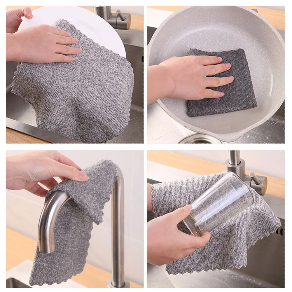 

Bamboo Charcoal Dishcloth Microfiber Kitchen Towel Thickened Absorbent Non-stick Oil Wiping Rag Home Cleaning Dishcloth