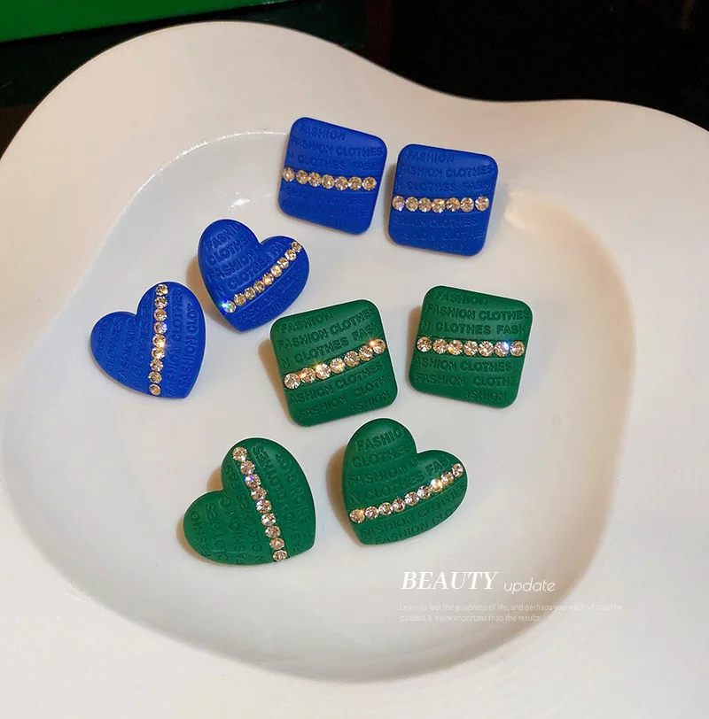 

Minar Personality Letter Print Geometric Earring for Women Sparkly Rhinestone Square Love Heart Statement Drop Earrings Gift