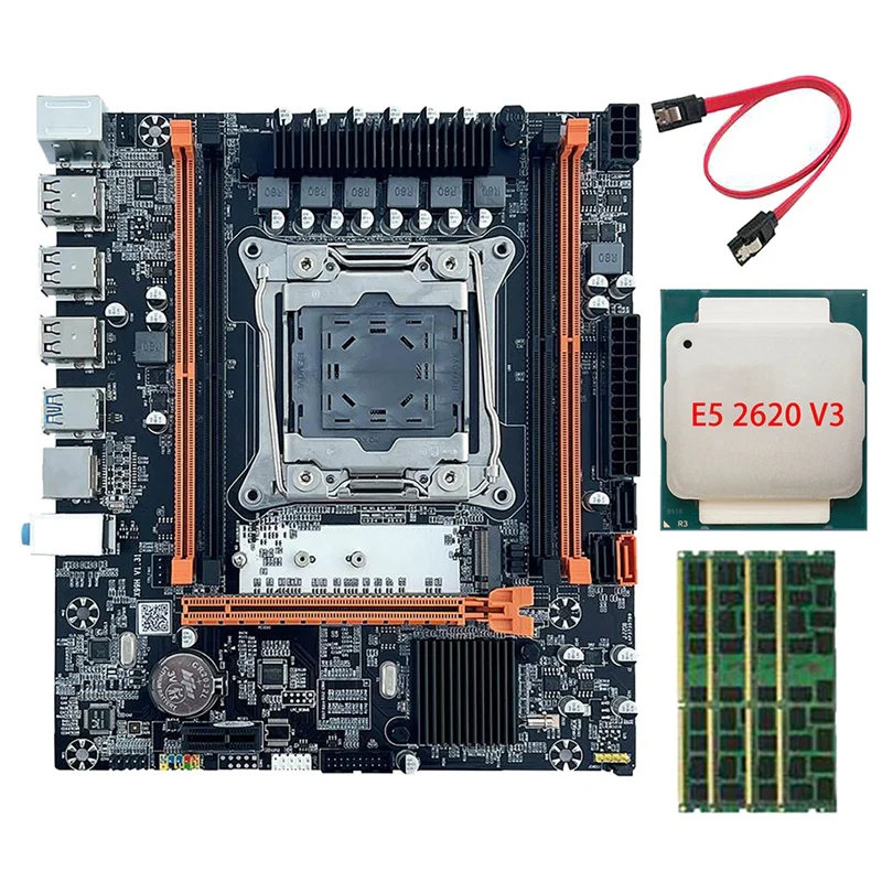 X99 Motherboard With E5 2620V3 CPU+4X 4G DDR4 RAM+SATA Cable B85 LGA2011-3 4X DDR4 REG ECC M.2 PCIE SATA3.0 Motherboard