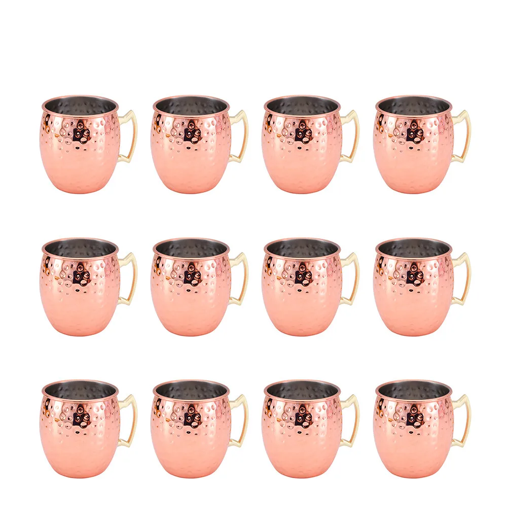 

12 Piece 550ml Metal Mug Cup Stainless Steel Rose Gold Beer Wine Coffee Cup Moscow Mule Copper Mugs Bar Tools Hotel Accessorie