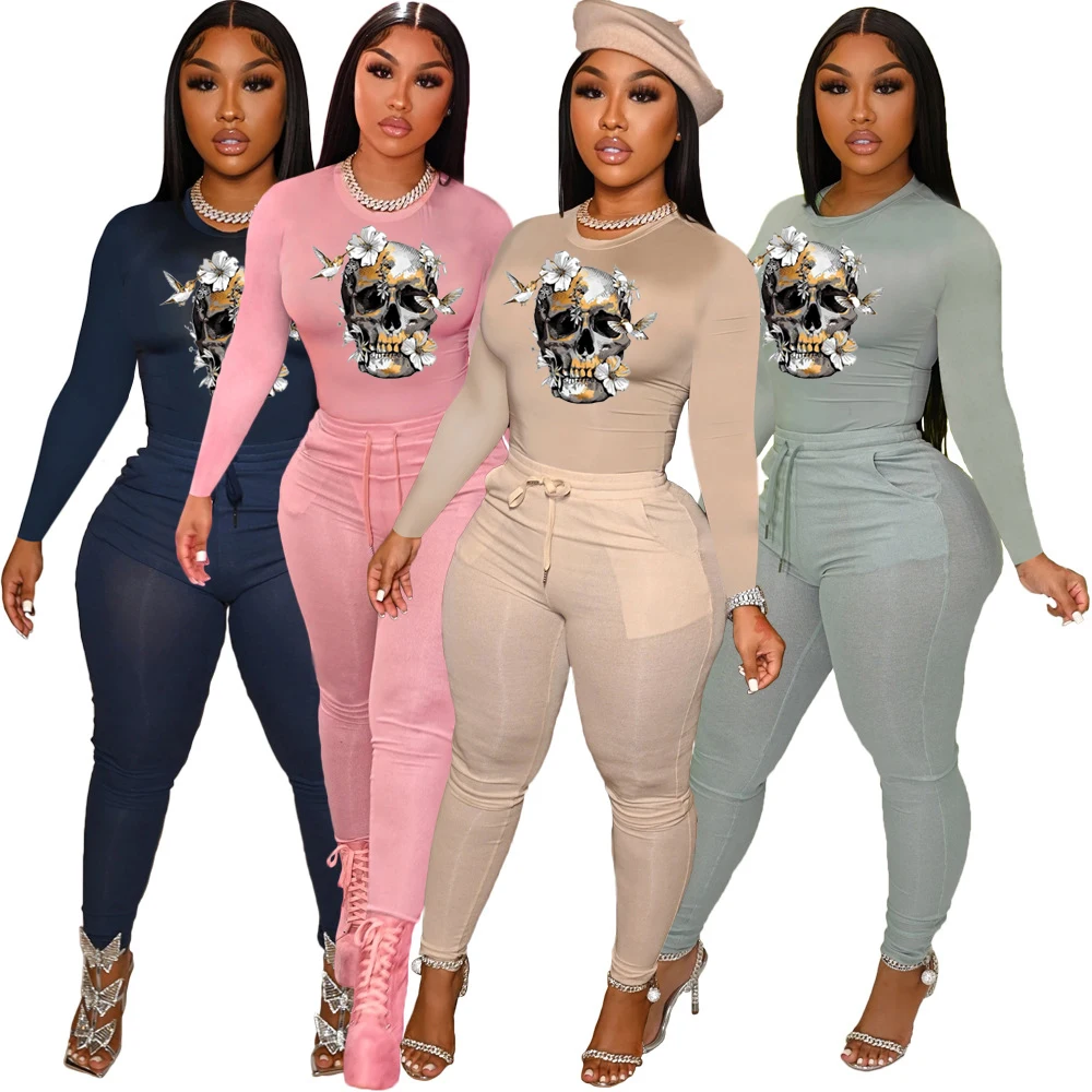 

2022 New Women's Sexy Tight Two-piece Outfit Patchwork Matching Set Spring Clothing for Girl Top+pants Suit Streetwear