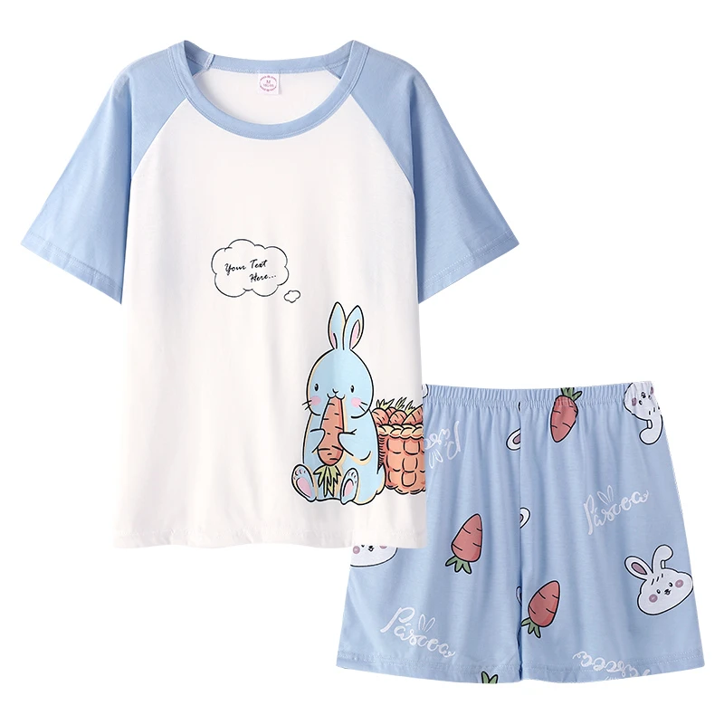 CAIYIER Women's Sleepwear Set Cute Pink Love Summer Nightwear O-Neck Short Shorts Casual Pajamas Set Ulzzang Ins Girls Homewear