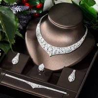 hibride noble white cubic zirconia stone water drop big necklace and earrings high quality women prom party jewelry sets n 498