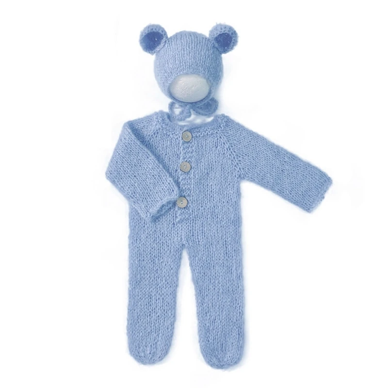 Одежда для фотосъемки новорожденных шапка из мохера с медвежьими ушками и