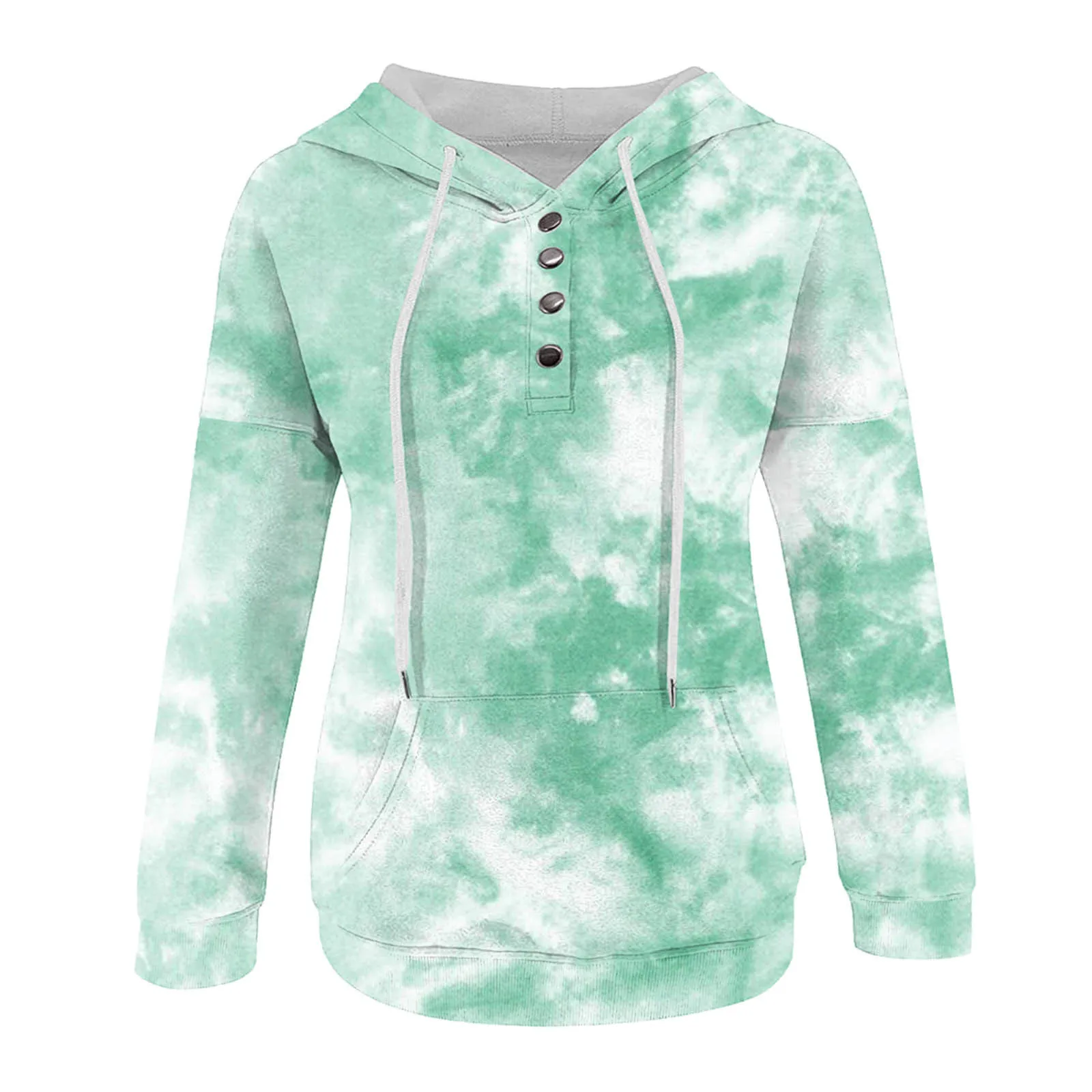

Женская толстовка с принтом в стиле Tie-Dye, модная одежда в Корейском стиле, свитшот на пуговицах, рубашка с длинным рукавом и капюшоном, осенняя женская одежда