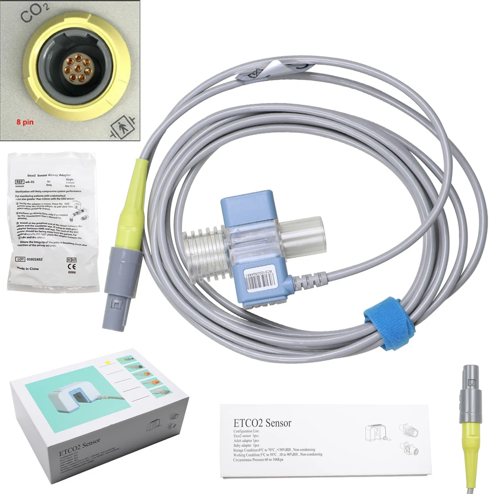

ETCO2 CO2-M02 Mainstream Protocol SR232 or TTL 8 pin or 5 pin For CONTEC CMS6000/CMS7000/CMS8000 Patient Monitor Medical Mechine