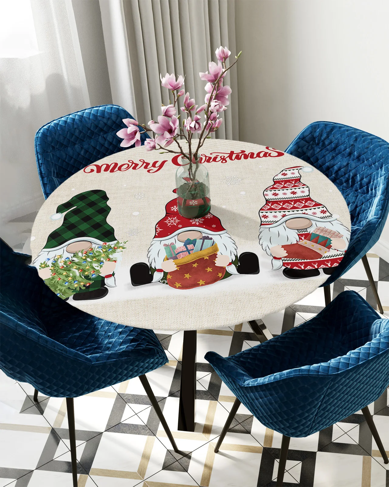 

Christmas Gnome Round Rectangular Table Cover Waterproof Elastic Tablecloth For Living Room Kitchen Table Cloth Home Decoration