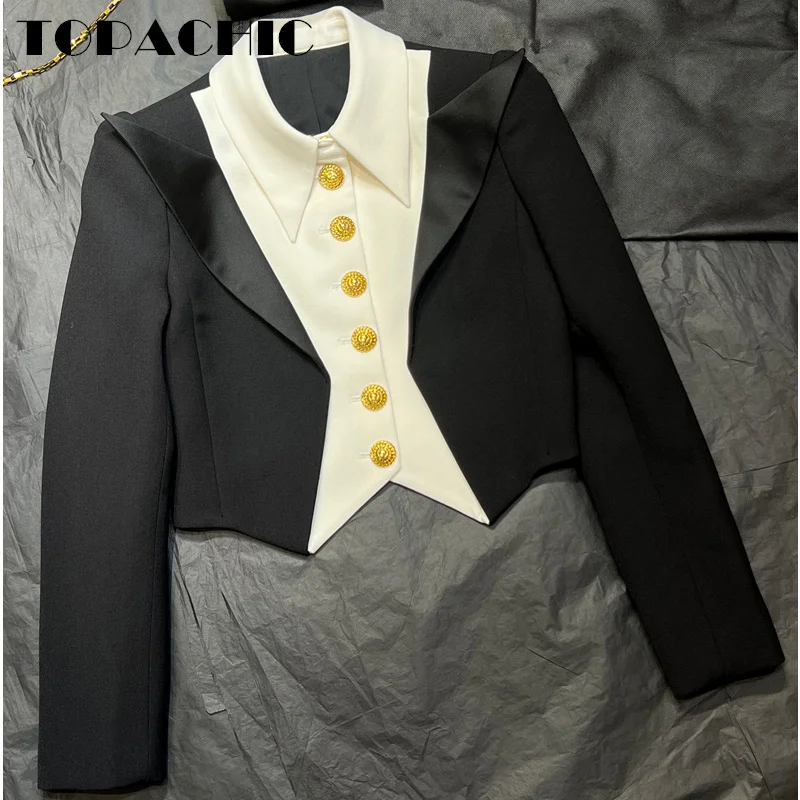 11.14 TOPACHIC Шикарный контрастный цветной блейзер с двойным воротником и лацканами