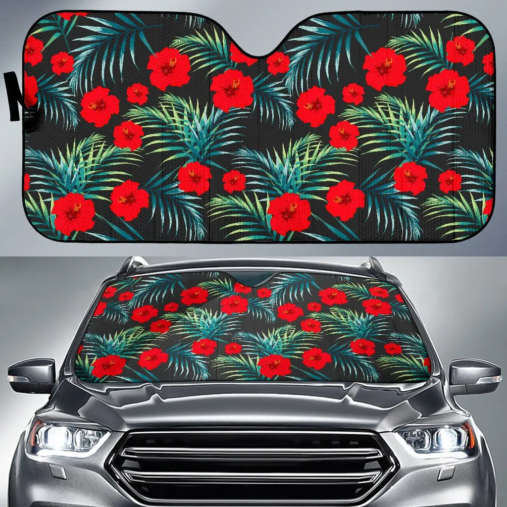 

Tropical Hibiscus Leaves Pattern Print Car Sun Shade