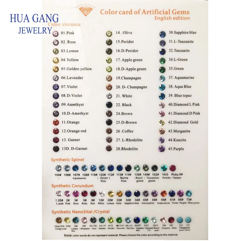 

Mixed Diverse Synthetic Gems Color Cards Cubic Zirconia Spinel Corundum Nano Crystal Color Charts
