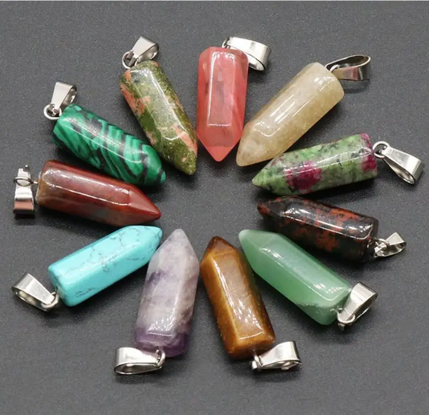 

Natural Stone Hexagon Column Pendant Quartz Crystal Chakra Reiki Healing Charms For DIY Necklace Earrings Accessories