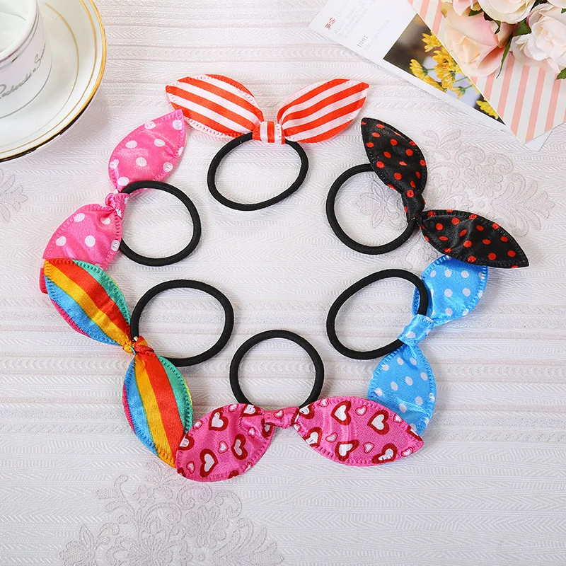 

10 шт. новое кольцо для волос с кроличьими ушками, резинка для девочек, эластичный головной убор, милые корейские Детские аксессуары для воло...