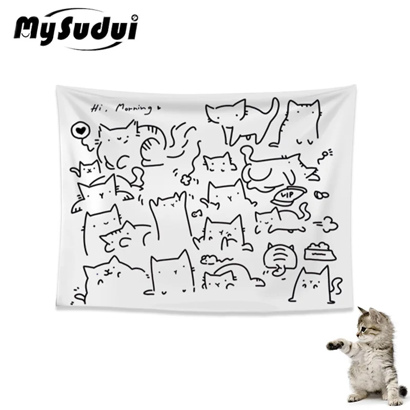 

Фон с мультяшным котом MySudui, подвесная ткань, милый фон для кровати, украшение для стен, детский фон, настенный гобелен