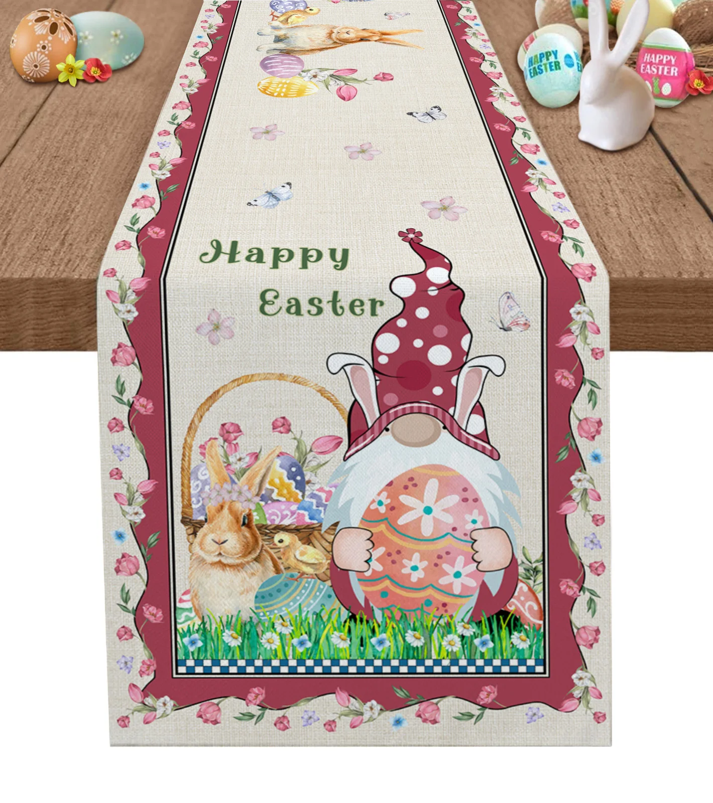 

Easter Bunny Gnome Tulip Flower Table Runners Modern Wedding Tablecloths Party Decor Table Runner Easter Decorations for Home