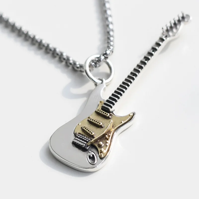 

Retro Hip Hop Rock Punk Wind Electric Guitar Pendant Necklace for women and men Rings Festival Gifts Couples Jewelry Accessories