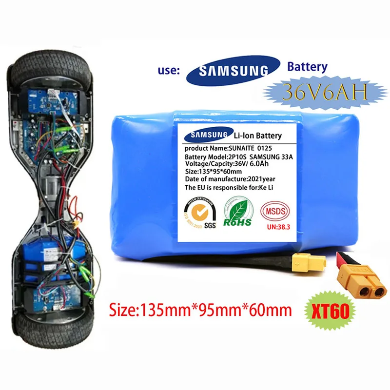 

Genuine 36V Battery Packs 6000mAh 6.0Ah Rechargeable Lithium Ion Battery For Electric Self Balancing Scooter HoverBoard Unicycle