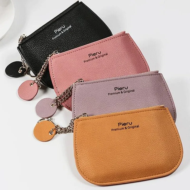 

Women's Mini Wallet PU Leather Solid Color Zipper ID Card Credit Card Holder Mini Simple Coin Purse Daily Portable Card Holder
