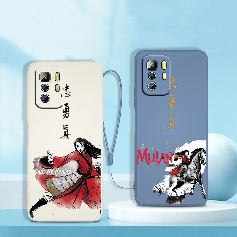 

Disney Mulan Princess Phone Case For Xiaomi Redmi Note 11 11S 11T 10S 10 9S 9T 9 8T 8 Pro Plus 7 5G Liquid Rope Cover