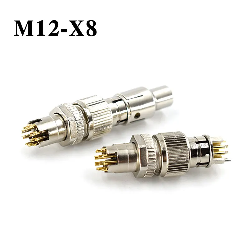 

2pcs Set M12 Connector Shielded 8Pin X Type Wire End Round Connectors Industrial Grade Waterproof Plug Straight Joint