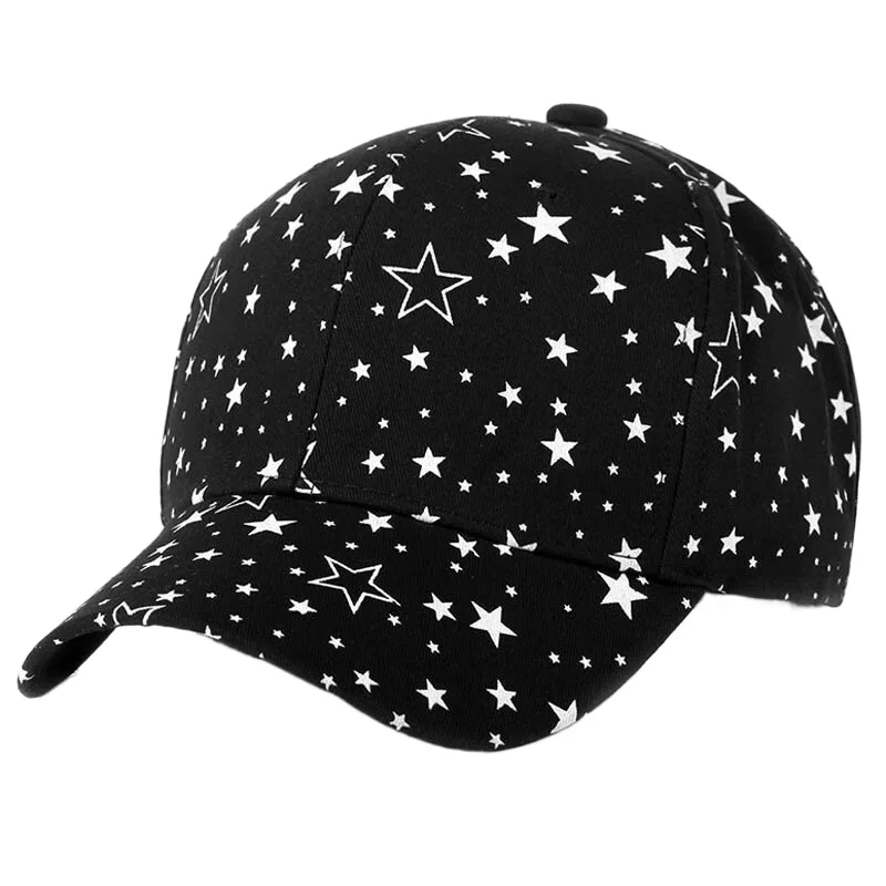

Streetwear Hip Hop Fashion Printed Stars Baseball Cap Men Women Curved Snapback Hats Black White