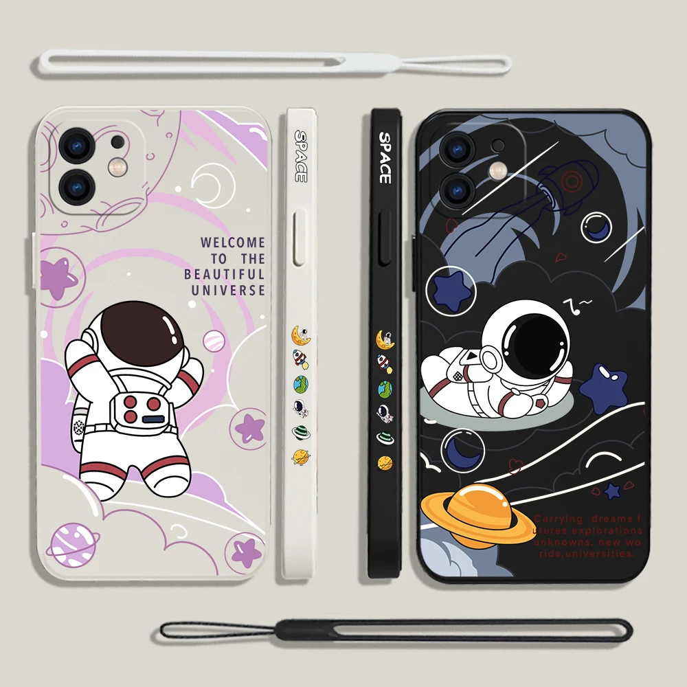 

Flying Space Astronauts Phone Case For Xiaomi Redmi Note 12 11 11T 10 10S 9 Pro Plus 10C 9A 9C K40 K50 K60 4G 5G With Hand Strap