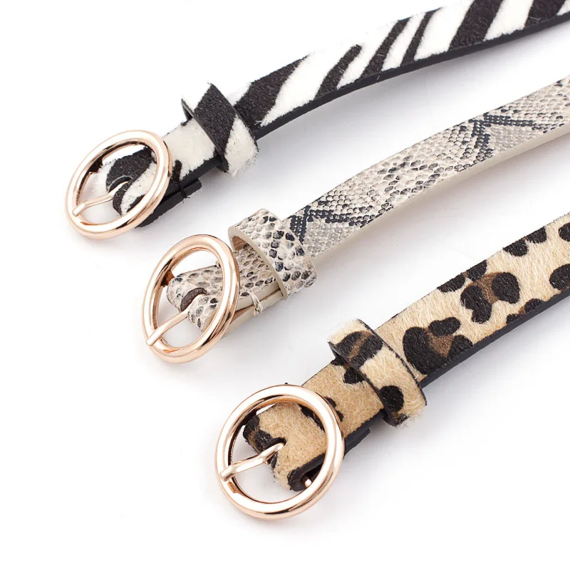 Woman belt Leopard Pattern Snake Skin print  Zebra Print Golden circle pin buckle waistbelt  PU leather  fashion casual luxury