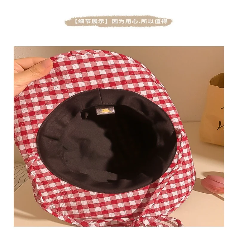 2024 рыбацкая шляпа с рисунком аниме Hello Kitty Sanrio милая красная клетчатая серия