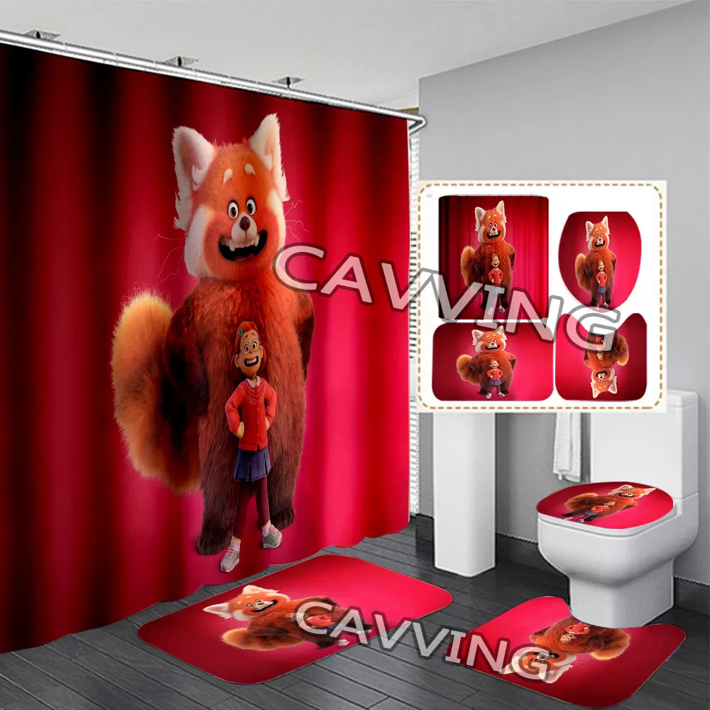 

Turning Red Kawaii Bear 3D Shower Curtains Waterproof Bathroom Curtain Anti-slip Bath Mat Set Toilet Rugs Carpet Home Decor