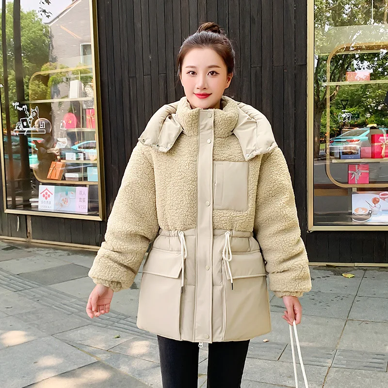 

Winter Women Clothing Thick Warm Fleece Jacket Long Sleeve Hooded Zipper Drawstring Korean Coat Casual Loose Outerwear Coats