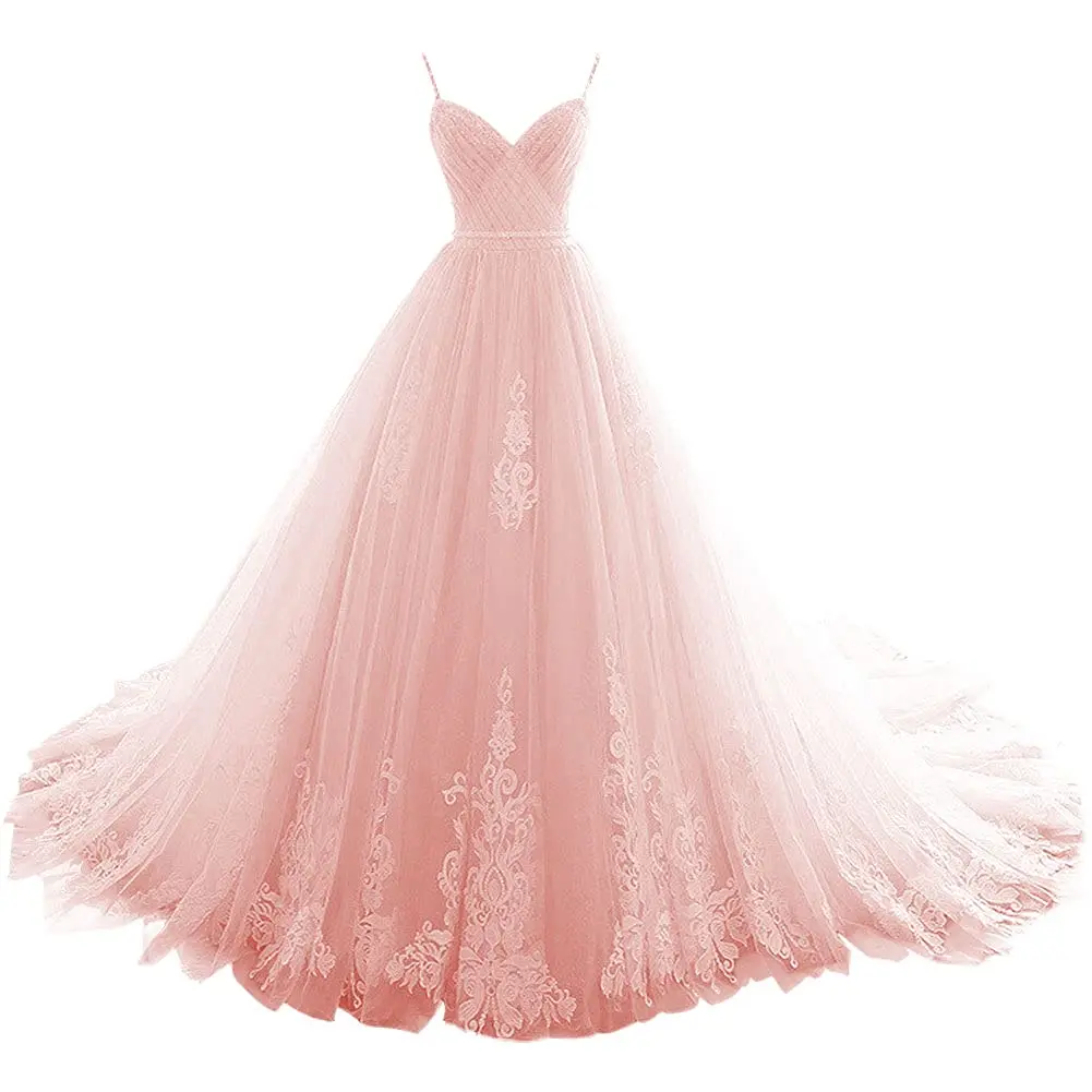 Фото BM Длинные платья Quinceanera с V-образным вырезом Вечерние платья из тюля с аппликациями и складками Принцесса для выпускного вечера Sweet 16, Vestido 15 Anos №2