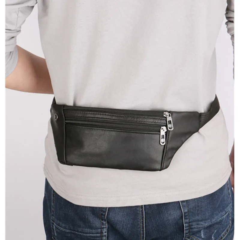 Creative New Genuine Leather Men Belt Pouch Fanny Pack Waist Purse Clutch Bag Leather Multi-pocket And Multiple Zipper Belt Bag