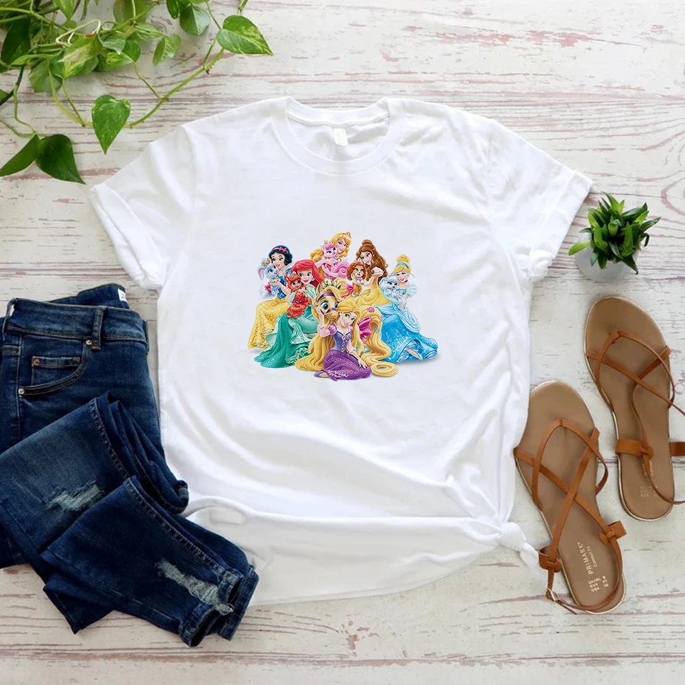 

Disney Princesses Series Women's Clothes Beautiful Print Fashion High Street Woman T-shirts Short Sleeve Summer Tops Dropship