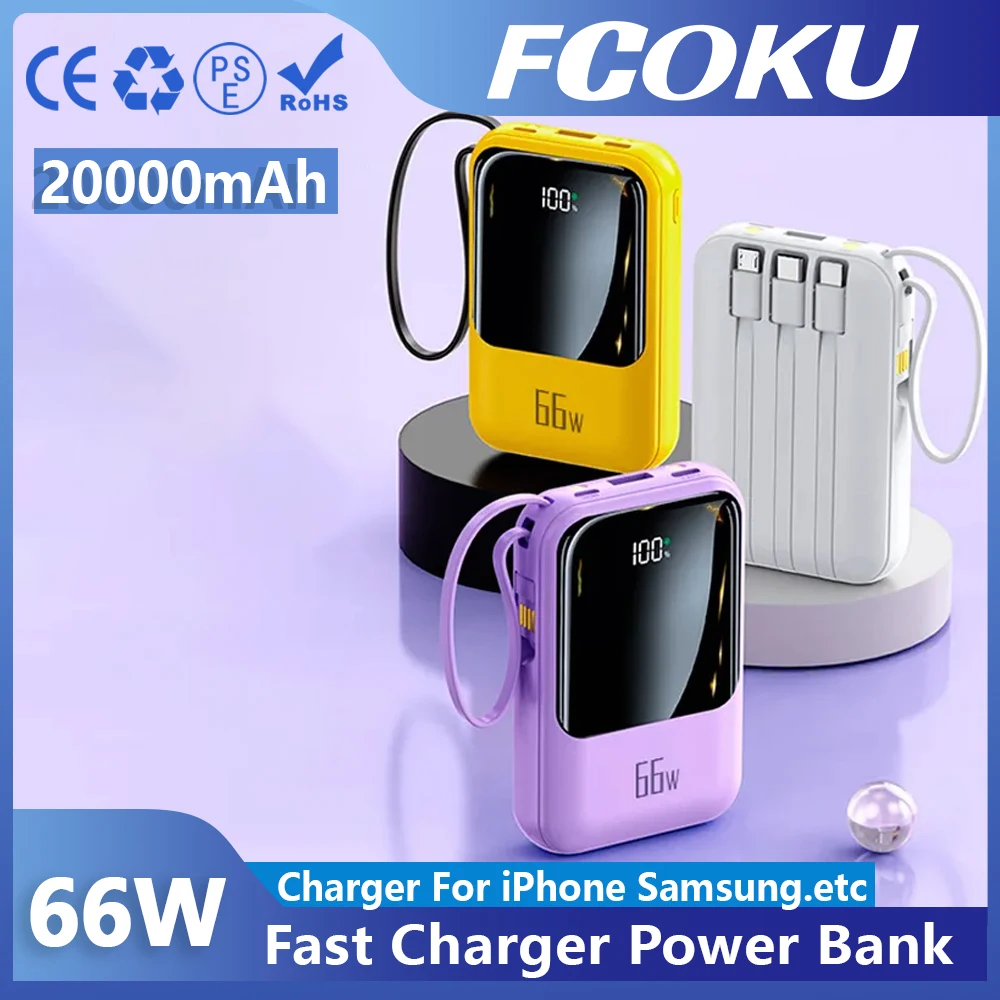 

20000mAh Mini Power Bank 66W Super Fast Charging PD 20W Portable External Battery Powerbank For Xiaomi iPhone Samsung Huawei