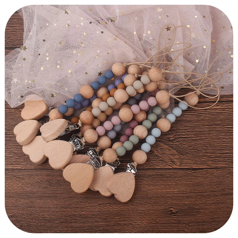 

Baby Silicone Pacifier Chain Beech Wood Pacifier Clip Baby Soothing Beech Wood Bead Pacifier Anti-drop Chain Pacifier Clips