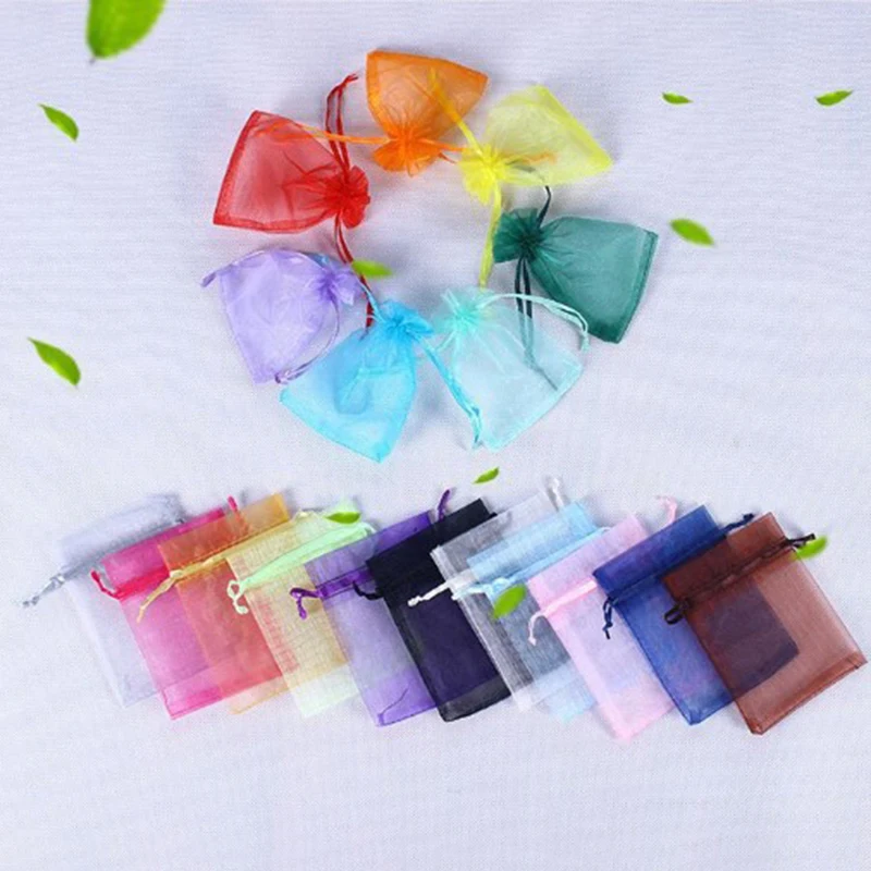 

RE 100pcs 10 Colors 7x9 CM Wedding Christmas Gift Drawable Organza Bags Jewelry Packaging Display & Pouches