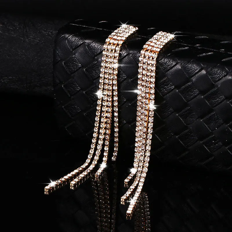 

Luxury Rhinestone Crystal Long Tassel Earrings for Women Bridal Drop Dangling Earrings Party Wedding Jewelry Gifts