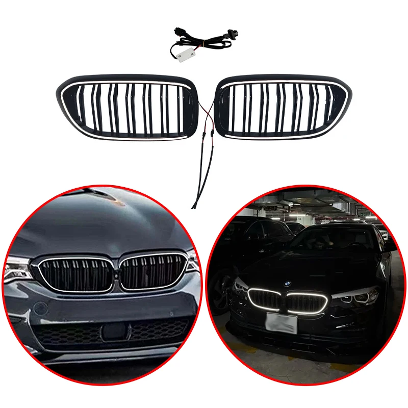 Фото Для BMW 5 серии G30 G31 2017 2018 2019 2020 Высококачественный ABS со светодиодной подсветкой Гоночные решетки Передний радиатор OEM Решетка капота №1