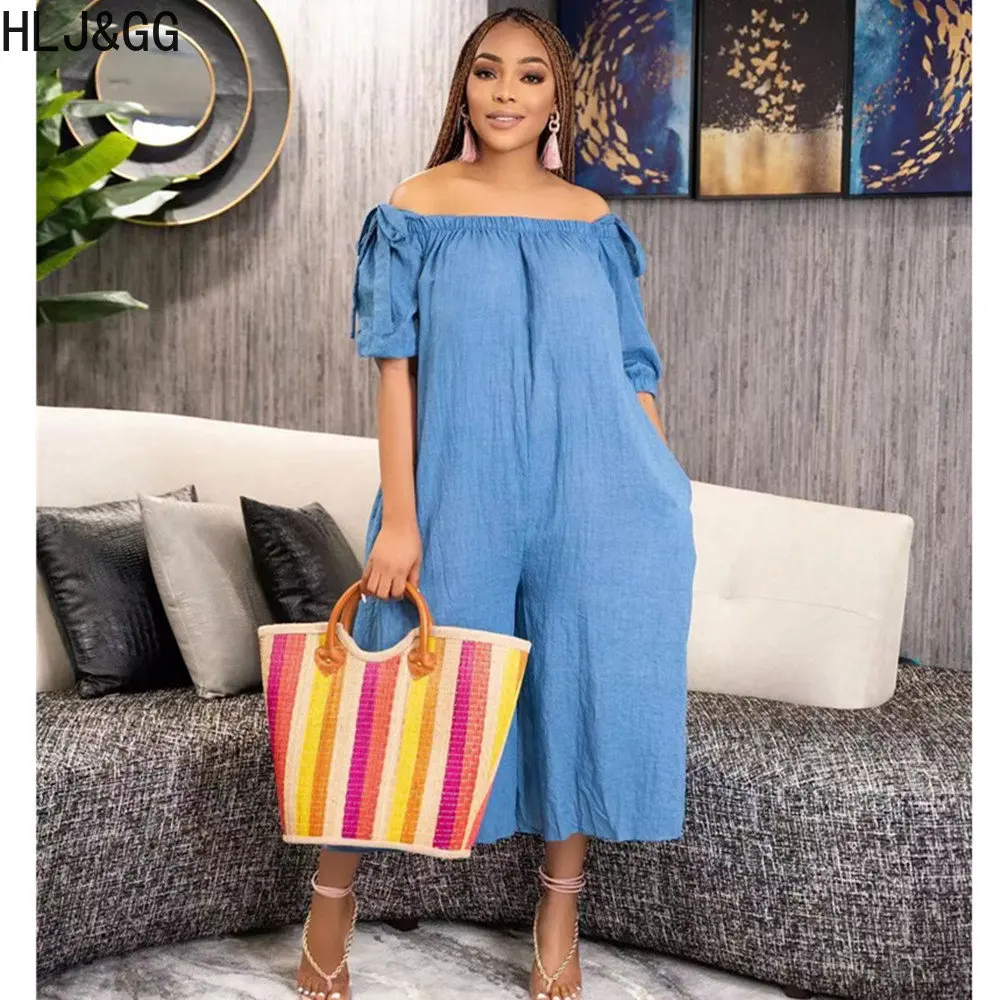 HLJ&GG Casual Off Shoulder Loose Jumpsuits Women Solid Color Loose Playsuits Spring Female Jogger Pants One Piece Overalls 2023