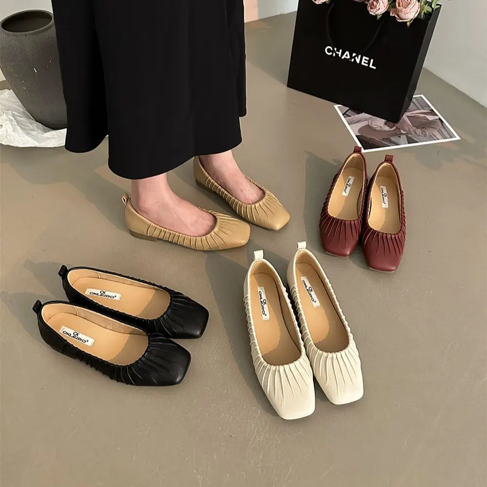 

Square Toe Women Flat Loafers Solid Color Mary Janes 2023 New Arrivals Black Beige Khaki Red Fashion Ballet Dance Shoes Woman
