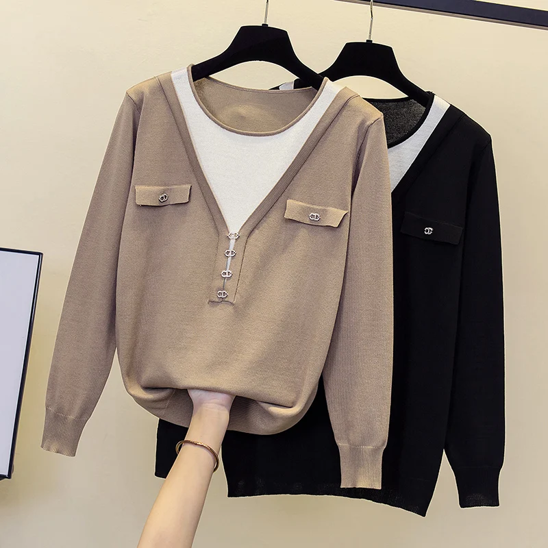 

knit soft jumper tops 2022 New Spring Autumn Tops O-Neck Pullovers Sweaters shirt long sleeve Korean Oversized diamond sweater