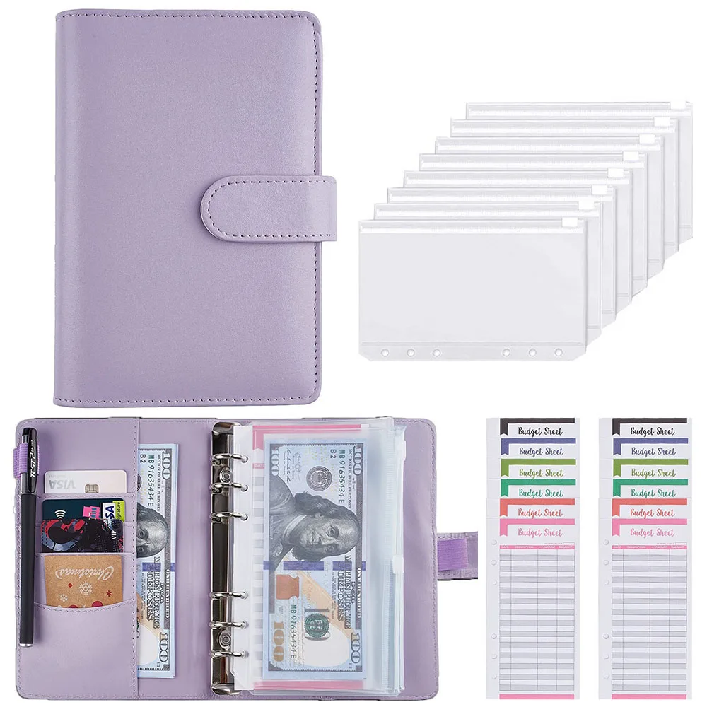 

2022 A6 Pu Leather Budget Binder Notebook Cash Envelope System Package with Binder Bag for Saving Money Budget Bill Manager