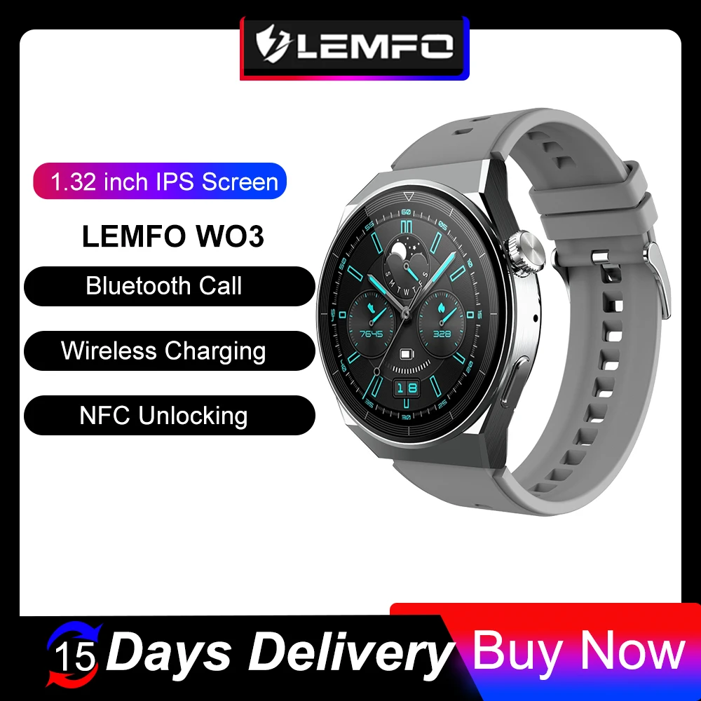 Мужские умные часы LEMFO Bluetooth Умные часы 2023 NFC Беспроводная зарядка IP68 Водонепроницаемый Android IOS 1,32 дюйма экран