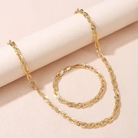 dm designs 2022 vintage textured womens cable chain necklace bracelet set copper gold oval link modern simple jewelry