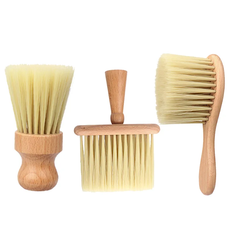 1PC Soft Wool Wooden Brush Comb Neck Face Duster Barber Hair Sweeping Cutting Styling Tools