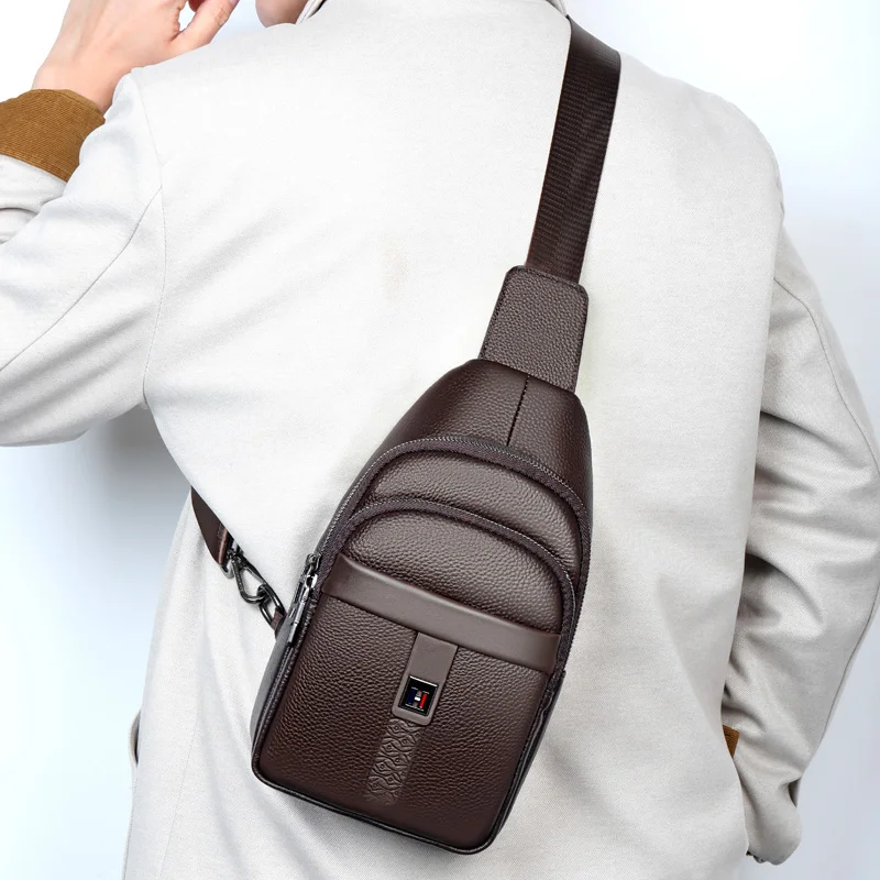 Нагрудная сумка из натуральной кожи для мужчин, повседневные Модные мессенджеры, вместительные деловые мужские слинг-сумки от AliExpress WW