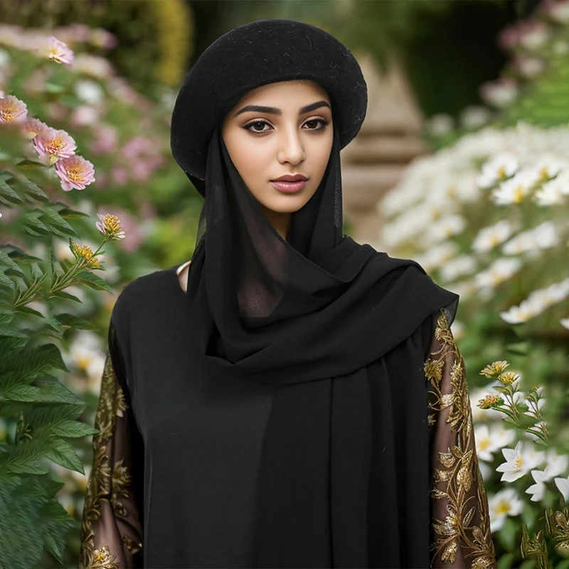 Оптовая продажа мгновенный хиджаб шифоновая шаль сшитый берет Удобный головной