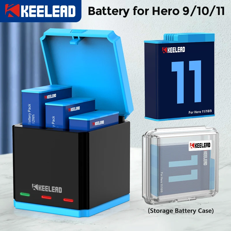 

Аккумулятор KEELEAD для GoPro Hero 11, 1720 мАч, с аккумулятором коробка для хранения батарей, декодированная батарея, 3-стороннее быстрое зарядное устр...