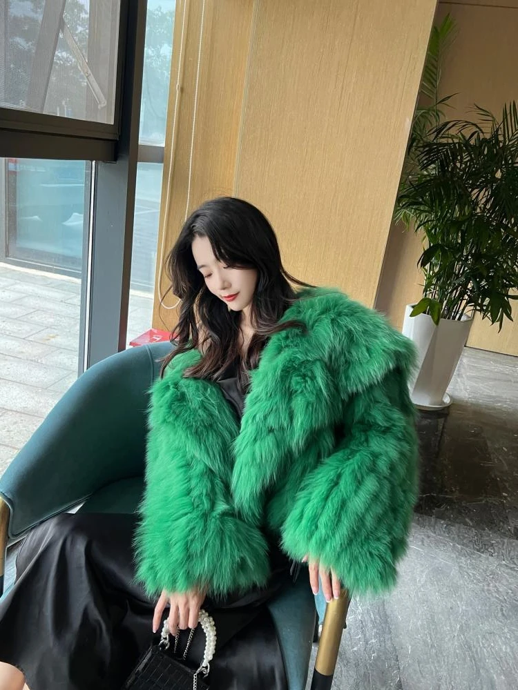 Nagodo Faux Fur Women Coat 2022 Autumn Winter Thicken Warm Slim Short Furry Teddy Coat Navy Collar Fake Fox Fur Overcoat