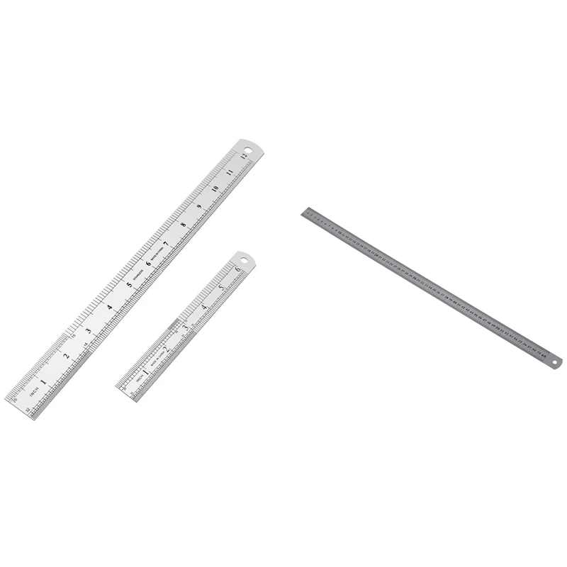 

Stainless Steel 60Cm 23.6 Inch Measuring Long Straight Ruler With Stainless Steel Ruler 12 Inch + 6 Inch Metal Rulers
