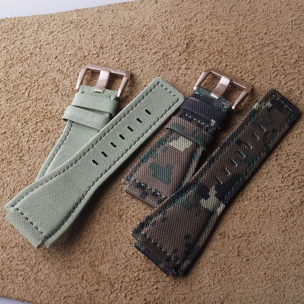 

Genuine leather+ Nylon Watchband Men's Wristband Outdoor green For B&R BR-01 BR-03 Strap High Quality 24mm Convex Belt Bracelet